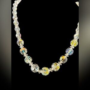 Vintage Crystal aurora borealis Necklace with Graduated Beads and Elegant Design